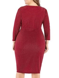 Women‘s Plus Size Curve Work Dress Sheath Dress Semi Formal Dress Fashion Midi Dress Ruffle V Neck Long Sleeve Plain Regular Fit Black Wine Fall Winter XL XXL 3XL 4XL 5XL -Cheap Plus Fit Dress Store cifwjp1691401474885