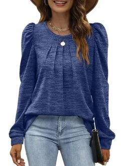 Women's Shirt Blouse Black Pink Red Plain Long Sleeve Casual Casual Round Neck Regular Fit Fall & Winter -Cheap Plus Fit Dress Store cihbhc1694080134666