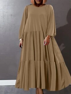 Women's Plus Size Curve Casual Dress Swing Dress A Line Dress Solid Color Long Dress Maxi Dress Long Sleeve Ruched Ruffle Crew Neck Basic Outdoor Black Blue Fall Winter L XL XXL 3XL 4XL