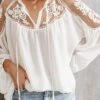 Women's Shirt Blouse Cotton Black White Plain Lace Up Lace Long Sleeve Casual Fashion Daily Basic V Neck Loose Fit Fall & Winter