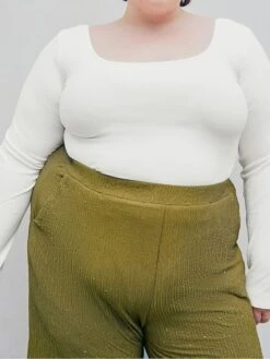 Women's Plus Size Romper Curve Solid Color Square Neck Bodycon Office Work Regular Fit Long Sleeve Black White XL XXL 3XL Fall -Cheap Plus Fit Dress Store cjantd1694510074036