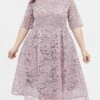 Women‘s Plus Size Curve Party Dress Lace Dress Cocktail Dress Midi Dress Black Pink Wine Half Sleeve Pure Color Lace Summer Spring Fall V Neck Fashion Birthday Wedding Guest Vacation 2023