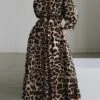 Women's Shirt Dress Swing Dress Maxi Long Dress Outdoor Winter Dress Daily Polyester Modern Formal Shirt Collar Ruched Pocket Long Sleeve Summer Spring Fall 2023 Regular Fit Brown Khaki Gray Leopard