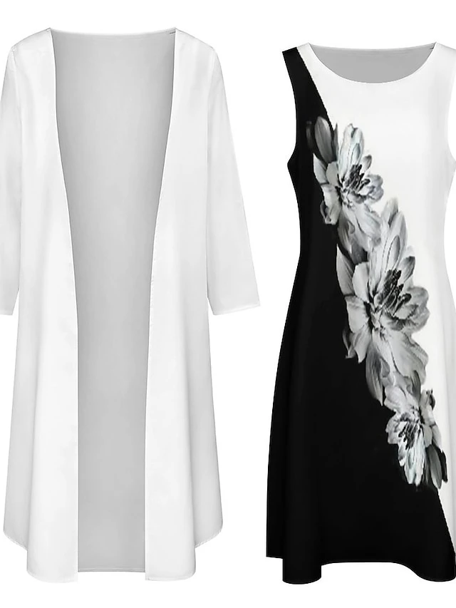 Women's Dress Set Two Piece Dress Long Dress Maxi Dress Black And White Long Sleeve Color Block Print Summer Spring Crew Neck Vacation Winter Dress Fall Dress Loose Fit 2023 S M L XL XXL 3XL 4XL 5XL 4 Women's Dress Set Two Piece Dress Long Dress Maxi Dress Black And White Long Sleeve Color Block Print Summer Spring Crew Neck Vacation Winter Dress Fall Dress Loose Fit 2023 S M L XL XXL 3XL 4XL 5XL - Image 4