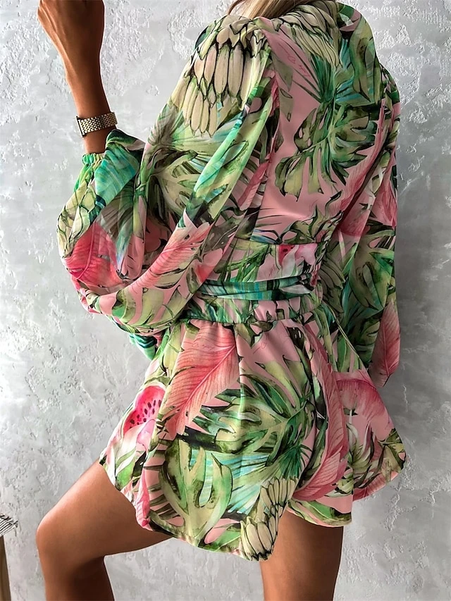 Women's Romper Print Floral V Neck Streetwear Street Going Out Regular Fit Long Sleeve Pink Red Blue S M L Summer 4 Women's Romper Print Floral V Neck Streetwear Street Going Out Regular Fit Long Sleeve Pink Red Blue S M L Summer - Image 4