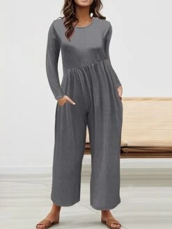 Women's Jumpsuit Pocket High Waist Solid Color Crew Neck Streetwear Street Daily Regular Fit Long Sleeve Black Yellow Red S M L Fall -Cheap Plus Fit Dress Store ckspog1692269096146