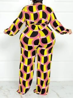 Women's Jumpsuit High Waist Print Geometric V Neck Casual Street Daily Regular Fit Long Sleeve Black Yellow Wine XL XXL 3XL Spring -Cheap Plus Fit Dress Store ckupri1675747237990