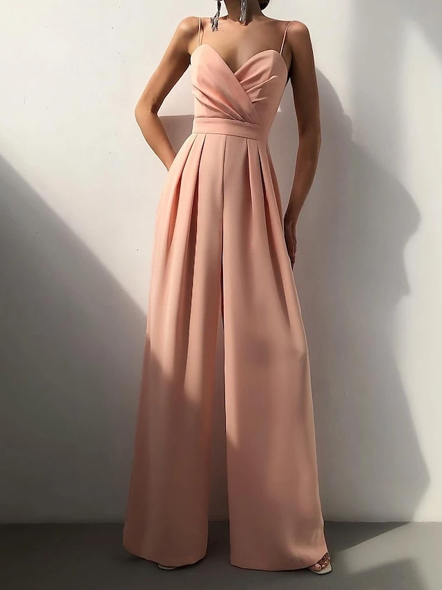 Jumpsuits For Women Sexy Party Elegant Wedding Holiday V Neck Strap Green White Black Solid Color Layered Zipper Patchwork / Wide Leg Fall 7 Jumpsuits For Women Sexy Party Elegant Wedding Holiday V Neck Strap Green White Black Solid Color Layered Zipper Patchwork / Wide Leg Fall - Image 7