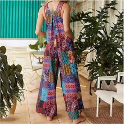 Healter Jumpsuit Women Dungarees Loose Long Trug Life Sleeveless Rompers Baggy Summer Trousers Patchwork Vintage Printed Playsuits Suspender Rompers With Pockets -Cheap Plus Fit Dress Store clovup1642677980828
