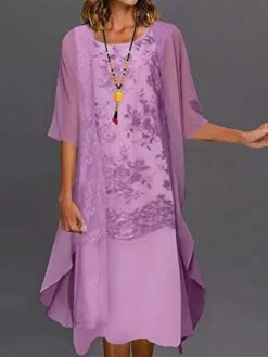 Women's Two Piece Dress Set Casual Dress Print Dress Outdoor Daily Casual Mature Mesh Print Midi Dress Crew Neck Half Sleeve Floral Regular Fit Purple Summer Spring S M L XL XXL