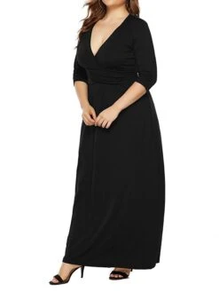 Women's Plus Size Curve Party Dress Swing Dress Formal Dress Plain Long Dress Maxi Dress 3/4 Length Sleeve Ruched Crew Neck Fashion Party Black Wine Fall Winter L XL XXL 3XL 30 Women's Plus Size Curve Party Dress Swing Dress Formal Dress Plain Long Dress Maxi Dress 3/4 Length Sleeve Ruched Crew Neck Fashion Party Black Wine Fall Winter L XL XXL 3XL -Cheap Plus Fit Dress Store clynrk1694151477230