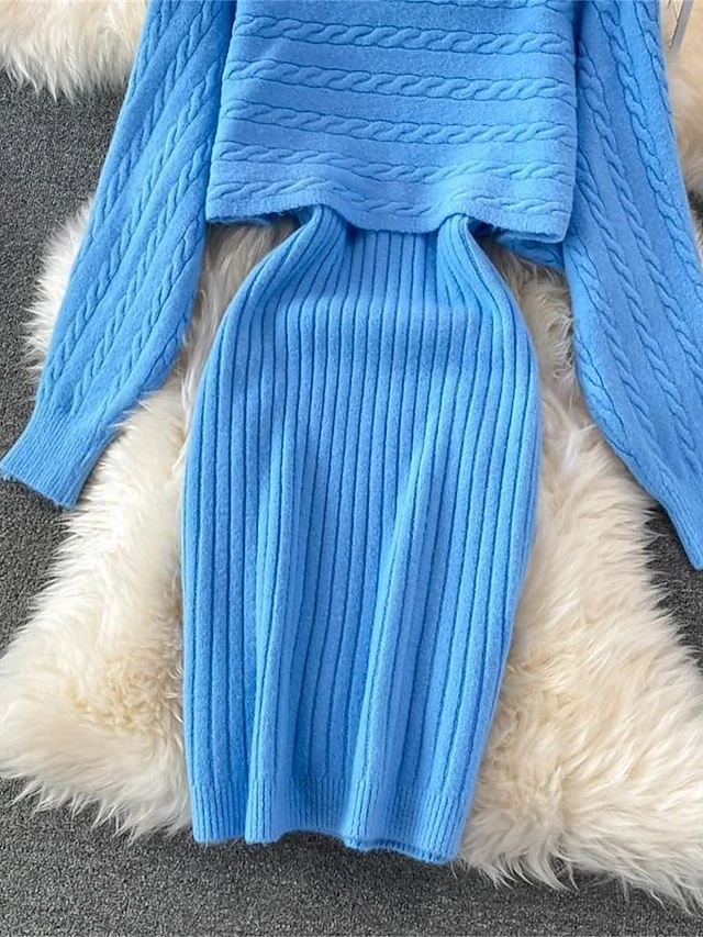 Women's Two Piece Dress Set Casual Dress Sheath Dress Outdoor Daily Fashion Streetwear Ruched Midi Dress Crew Neck Long Sleeve Plain Loose Fit Black White Wine Fall Winter One-Size 13 Women's Two Piece Dress Set Casual Dress Sheath Dress Outdoor Daily Fashion Streetwear Ruched Midi Dress Crew Neck Long Sleeve Plain Loose Fit Black White Wine Fall Winter One-Size - Image 13