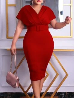 Women‘s Plus Size Curve Easter Dress Work Dress Solid Color V Neck Short Sleeve Spring Dress Fall Work Formal Knee Length Dress Date Vacation Dress 15 Women‘s Plus Size Curve Easter Dress Work Dress Solid Color V Neck Short Sleeve Spring Dress Fall Work Formal Knee Length Dress Date Vacation Dress -Cheap Plus Fit Dress Store cnnbkd1661334435439