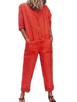 Women's Jumpsuits Casual Maillard Button Patch Pocket Solid Color V Neck Streetwear Street Daily Regular Fit Half Sleeve Yellow Red Royal Blue S M L 13 Women's Jumpsuits Casual Maillard Button Patch Pocket Solid Color V Neck Streetwear Street Daily Regular Fit Half Sleeve Yellow Red Royal Blue S M L -Cheap Plus Fit Dress Store cnwssz1684214360191