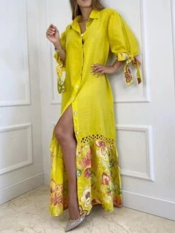 Women's Shirt Dress Casual Dress Shift Dress Long Dress Maxi Dress White Yellow Pink 3/4 Length Sleeve Floral Split Summer Spring Shirt Collar Fashion Loose Fit 2023 S M L XL 2XL 3XL 4XL 7 Women's Shirt Dress Casual Dress Shift Dress Long Dress Maxi Dress White Yellow Pink 3/4 Length Sleeve Floral Split Summer Spring Shirt Collar Fashion Loose Fit 2023 S M L XL 2XL 3XL 4XL -Cheap Plus Fit Dress Store cpkclf1672050942553