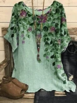 Women's T Shirt Tee Pearl Pink Blue Flower Print Short Sleeve Casual Daily Beach Round Neck Regular Fit Floral