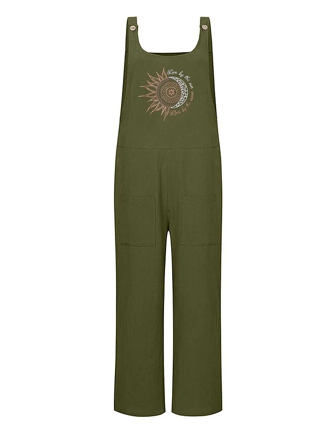 Jumpsuits For Women Summer Overall Bib Pocket Print Floral U Neck Casual Daily Vacation Regular Fit Sleeveless Blue Green Gray S M L 2 Jumpsuits For Women Summer Overall Bib Pocket Print Floral U Neck Casual Daily Vacation Regular Fit Sleeveless Blue Green Gray S M L - Image 2