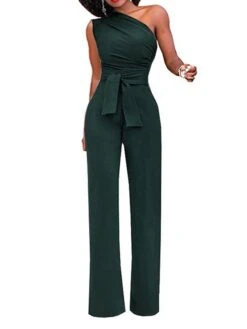 Women Party Jumpsuit Backless Lace Up Solid Color One Shoulder Elegant Party Street Regular Fit Sleeveless Green Blue White S M L Spring -Cheap Plus Fit Dress Store cpnwtr1650427003274