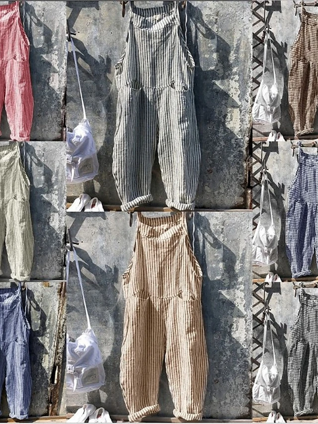 Women's Overall Pocket Print Plaid V Neck Streetwear Street Daily Regular Fit Sleeveless Black White Yellow S M L Summer 1 Women's Overall Pocket Print Plaid V Neck Streetwear Street Daily Regular Fit Sleeveless Black White Yellow S M L Summer