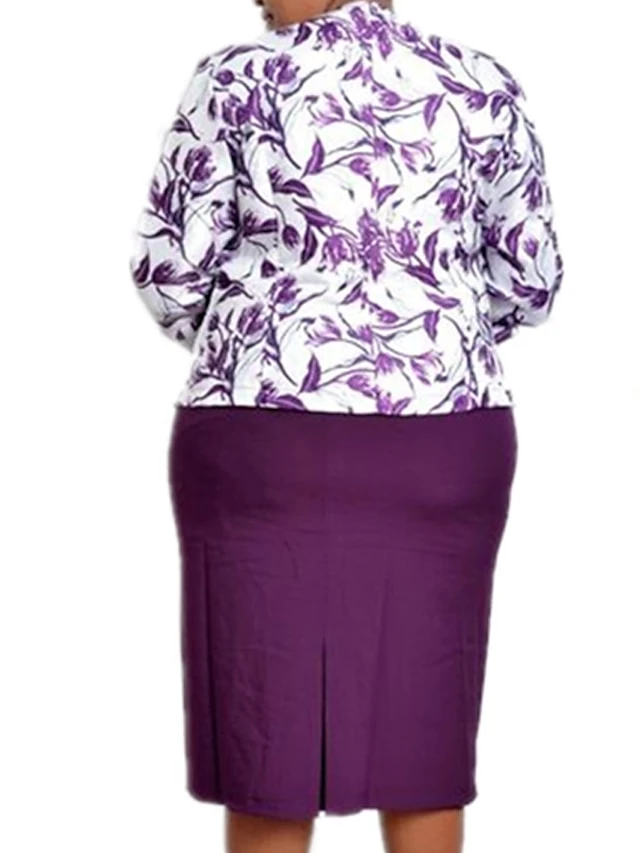 Women‘s Plus Size Curve Work Dress Floral Crew Neck 3/4 Length Sleeve Spring Fall Work Elegant Knee Length Dress Work Work Dress Dress Dress Set 3 Women‘s Plus Size Curve Work Dress Floral Crew Neck 3/4 Length Sleeve Spring Fall Work Elegant Knee Length Dress Work Work Dress Dress Dress Set - Image 3