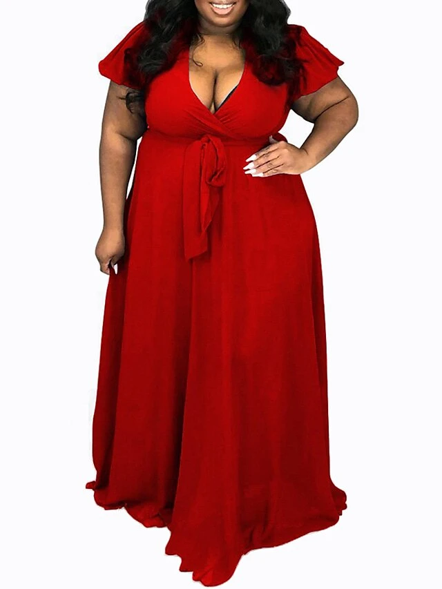 Women‘s Plus Size Curve Holiday Dress Solid Color V Neck Short Sleeve Spring Summer Casual Maxi Long Dress Daily Vacation Dress 3 Women‘s Plus Size Curve Holiday Dress Solid Color V Neck Short Sleeve Spring Summer Casual Maxi Long Dress Daily Vacation Dress - Image 3
