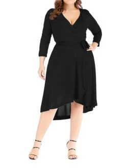 Women's Plus Size Curve Work Dress Black Dress A Line Dress Fashion Midi Dress Lace Up Asymmetrical V Neck 3/4 Length Sleeve Plain Loose Fit Black Blue Fall XL XXL 3XL 4XL 5XL -Cheap Plus Fit Dress Store cqxiaq1693203428451