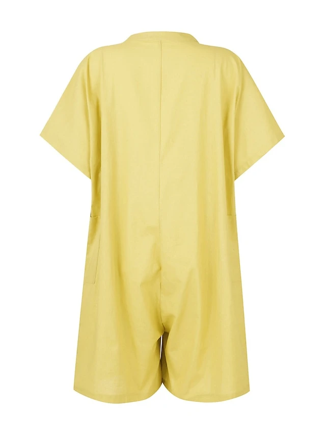 Women's Romper Button Solid Color Crew Neck Basic Street Daily Regular Fit Short Sleeve Black White Yellow S M L Summer 5 Women's Romper Button Solid Color Crew Neck Basic Street Daily Regular Fit Short Sleeve Black White Yellow S M L Summer - Image 5