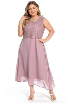 Women‘s Plus Size Curve Dress Set Solid Color Crew Neck Half Sleeve Spring Fall Elegant Maxi Long Dress Formal Party Dress -Cheap Plus Fit Dress Store cruiam1694771118707