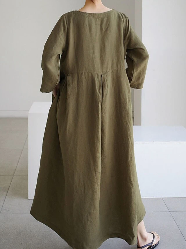 Women's Casual Dress Cotton Dress Swing Dress Maxi Long Dress Cotton Casual Outdoor Winter Dress Holiday Crew Neck Ruched Pocket Long Sleeve Summer Spring Fall 2023 Loose Fit Black Dark Green Brown 9 Women's Casual Dress Cotton Dress Swing Dress Maxi Long Dress Cotton Casual Outdoor Winter Dress Holiday Crew Neck Ruched Pocket Long Sleeve Summer Spring Fall 2023 Loose Fit Black Dark Green Brown - Image 9