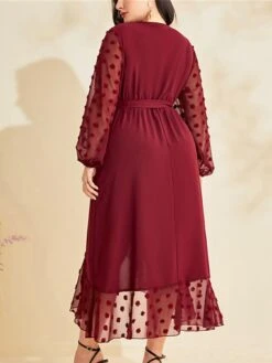 Women's Plus Size Prom Dress Party Dress Wedding Guest Dress Long Dress Maxi Dress Wine Long Sleeve Pure Color Lace Up Fall Winter Autumn V Neck Fashion Winter Dress Wedding Guest Evening Party Loose -Cheap Plus Fit Dress Store cstpid1693205396156