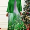 Women's Christmas Plus Size Curve Casual Dress Dress Set Two Piece Dress Floral Midi Dress Long Sleeve Print Crew Neck Fashion Outdoor Wine Blue Fall Winter L XL XXL 3XL 4XL