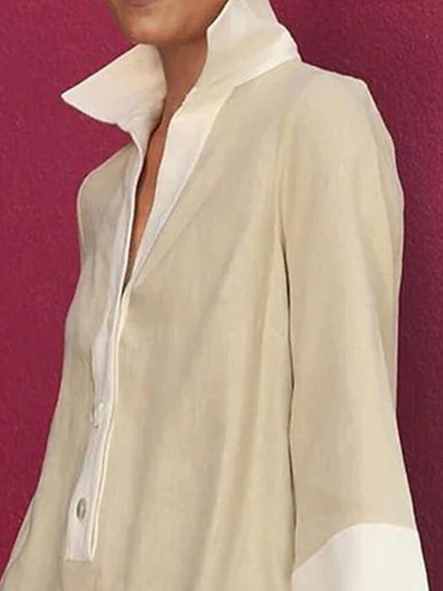 Women's Shirt Dress Casual Dress Cotton Linen Dress Mini Dress Cotton Blend Fashion Basic Outdoor Office Daily Shirt Collar Button Pocket 3/4 Length Sleeve Summer Spring Fall 2023 Regular Fit Khaki 2 Women's Shirt Dress Casual Dress Cotton Linen Dress Mini Dress Cotton Blend Fashion Basic Outdoor Office Daily Shirt Collar Button Pocket 3/4 Length Sleeve Summer Spring Fall 2023 Regular Fit Khaki - Image 2