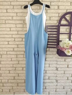 Women's Jumpsuits Utility Casual Summer Backless Pocket Solid Color Crew Neck Streetwear Daily Vacation Regular Fit Strap Black Army Green Red S M L -Cheap Plus Fit Dress Store ctenmd1685093781858