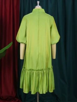 Women's Plus Size Curve Shirt Dress Casual Dress Satin Dress Plain Midi Dress Half Sleeve Ruched Ruffle V Neck Fashion Daily Green Fall Winter XL XXL 3XL 4XL -Cheap Plus Fit Dress Store cttblq1694425968602