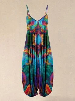 Women's Jumpsuit Backless Print Floral V Neck Boho Street Vacation Regular Fit Sleeveless Blue Brown Navy Blue S M L Spring