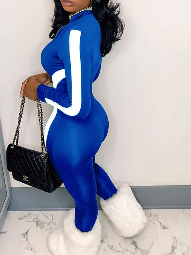 Women's Catsuit Zipper Striped Stand Collar Active Sport Daily Regular Fit Short Sleeve Blue Red Black S M L Spring 8 Women's Catsuit Zipper Striped Stand Collar Active Sport Daily Regular Fit Short Sleeve Blue Red Black S M L Spring - Image 8