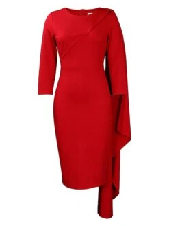 Women‘s Plus Size Curve Work Dress Bodycon Sheath Dress Solid Color Midi Dress Long Sleeve Crew Neck Fashion Outdoor White Red Fall Spring L XL XXL 3XL -Cheap Plus Fit Dress Store cwqfcj1676871089572