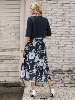 Women's Two Piece Dress Set Casual Dress Chiffon Dress Outdoor Daily Fashion Elegant Print Midi Dress V Neck Half Sleeve Floral Regular Fit Black Pink Gray Summer Spring S M L XL XXL 15 Women's Two Piece Dress Set Casual Dress Chiffon Dress Outdoor Daily Fashion Elegant Print Midi Dress V Neck Half Sleeve Floral Regular Fit Black Pink Gray Summer Spring S M L XL XXL -Cheap Plus Fit Dress Store cxcdzo1695873659805