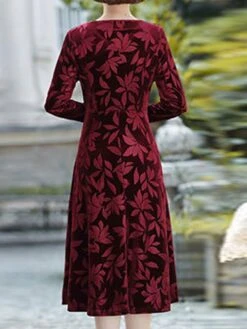 Women's Plus Size Party Dress Velvet Dress Cocktail Dress Midi Dress Black Wine Purple Long Sleeve Leaf Pocket Spring Fall Winter V Neck Fashion Winter Dress Wedding Guest Birthday Loose Fit 2023 XL -Cheap Plus Fit Dress Store cxgniu1692588953339