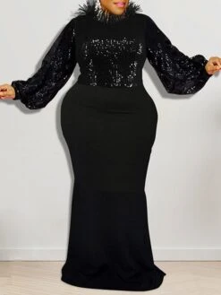 Women‘s Plus Size Curve Party Dress Solid Color Stand Collar Long Sleeve Winter Fall Elegant Formal Maxi Long Dress Party Evening Party Dress -Cheap Plus Fit Dress Store cygtgb1671416169381