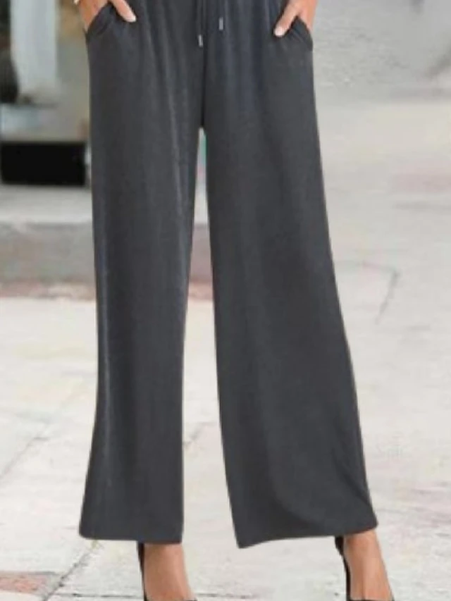 Women's Jumpsuit Solid Color V Neck Business Work Business Straight Regular Fit Long Sleeve Dark Gray S M L Fall 3 Women's Jumpsuit Solid Color V Neck Business Work Business Straight Regular Fit Long Sleeve Dark Gray S M L Fall - Image 3