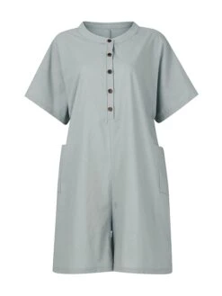 Women's Romper Button Solid Color Crew Neck Basic Street Daily Regular Fit Short Sleeve Black White Yellow S M L Summer 26 Women's Romper Button Solid Color Crew Neck Basic Street Daily Regular Fit Short Sleeve Black White Yellow S M L Summer -Cheap Plus Fit Dress Store cykpco1680576825947