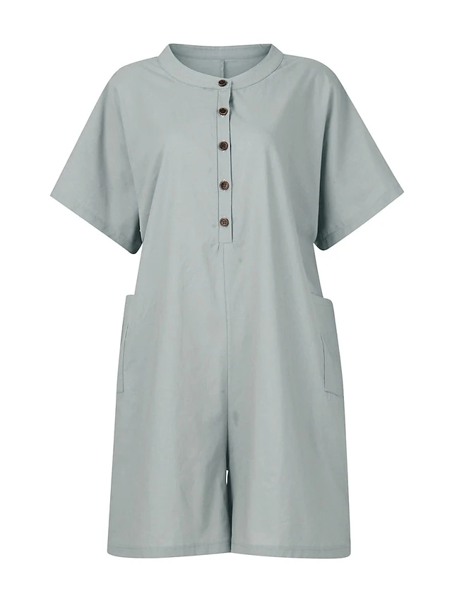 Women's Romper Button Solid Color Crew Neck Basic Street Daily Regular Fit Short Sleeve Black White Yellow S M L Summer 8 Women's Romper Button Solid Color Crew Neck Basic Street Daily Regular Fit Short Sleeve Black White Yellow S M L Summer - Image 8