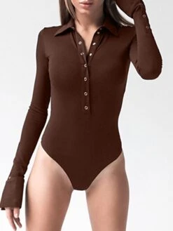 Women's Bodysuit Button Solid Color Shirt Collar Streetwear Home Street Regular Fit Long Sleeve Black Brown White S M L Spring Cold Weather 26 Women's Bodysuit Button Solid Color Shirt Collar Streetwear Home Street Regular Fit Long Sleeve Black Brown White S M L Spring Cold Weather -Cheap Plus Fit Dress Store cyrocd1643192270443