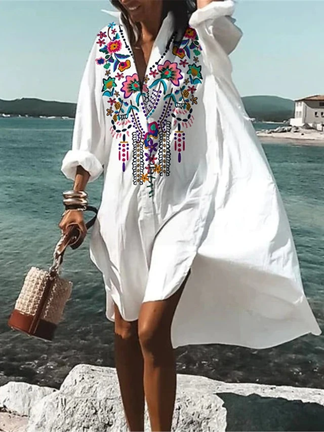 Women's Shirt Dress Casual Dress Swing Dress Button Print Long Sleeve Mini Dress Outdoor Daily Vacation Polyester Fashion Casual Shirt Collar Summer Dress Spring Fall 2023 Loose Fit White Red Purple 2 Women's Shirt Dress Casual Dress Swing Dress Button Print Long Sleeve Mini Dress Outdoor Daily Vacation Polyester Fashion Casual Shirt Collar Summer Dress Spring Fall 2023 Loose Fit White Red Purple - Image 2