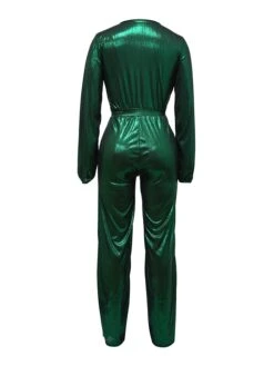Women's Jumpsuit High Christmas Waist Solid Color V Neck Streetwear Party Xmas Street Regular Fit Long Sleeve Gold Green S M L Fall -Cheap Plus Fit Dress Store czeavn1695281840135