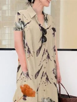 Women's Shirt Dress Casual Dress Shift Dress Maxi Long Dress Outdoor Daily Date Polyester Basic Modern Shirt Collar Button Pocket Short Sleeve Summer Spring 2023 Loose Fit Green Apricot Floral S M L 6 Women's Shirt Dress Casual Dress Shift Dress Maxi Long Dress Outdoor Daily Date Polyester Basic Modern Shirt Collar Button Pocket Short Sleeve Summer Spring 2023 Loose Fit Green Apricot Floral S M L -Cheap Plus Fit Dress Store czqnis1677232726351