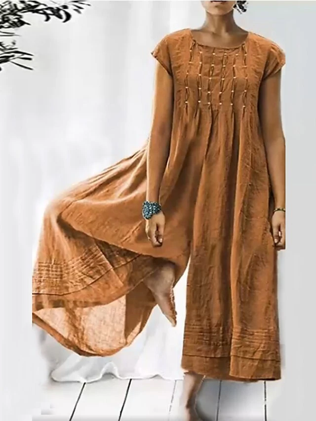 Women's Jumpsuits Casual Summer Patchwork Solid Color Crew Neck Streetwear Daily Vacation Loose Fit Short Sleeve Black Yellow Red S M L Spring 6 Women's Jumpsuits Casual Summer Patchwork Solid Color Crew Neck Streetwear Daily Vacation Loose Fit Short Sleeve Black Yellow Red S M L Spring - Image 6