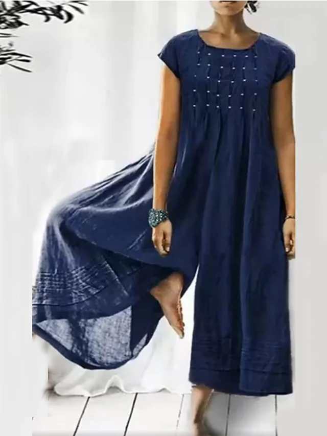 Women's Jumpsuits Casual Summer Patchwork Solid Color Crew Neck Streetwear Daily Vacation Loose Fit Short Sleeve Black Yellow Red S M L Spring 5 Women's Jumpsuits Casual Summer Patchwork Solid Color Crew Neck Streetwear Daily Vacation Loose Fit Short Sleeve Black Yellow Red S M L Spring - Image 5