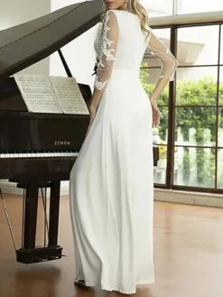 Women's Jumpsuit Lace Solid Color Crew Neck Streetwear Wedding Party Regular Fit Long Sleeve White S M L Summer 11 Women's Jumpsuit Lace Solid Color Crew Neck Streetwear Wedding Party Regular Fit Long Sleeve White S M L Summer -Cheap Plus Fit Dress Store dabvzu1681730346334